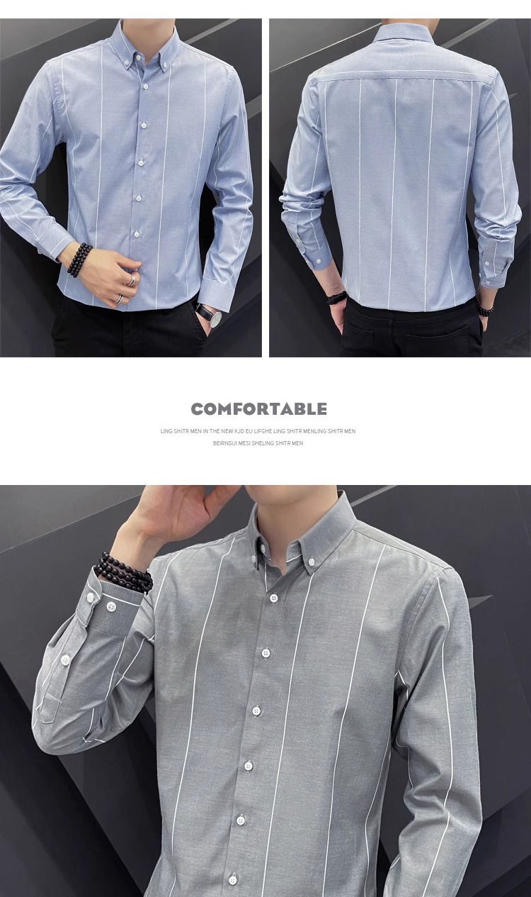 男士长袖衬衫春秋季新款商务休闲韩版修身衬衫男免烫抗皱衬衣男款详情11