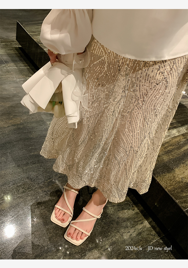 2024凉鞋女夏新款法式一字带仙女风方头不磨脚显瘦高跟拖鞋女外穿详情42