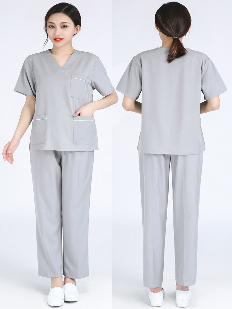 夏季弹力洗手衣夏季女短袖长袖套装护士美容院口腔薄款医生工作服详情22