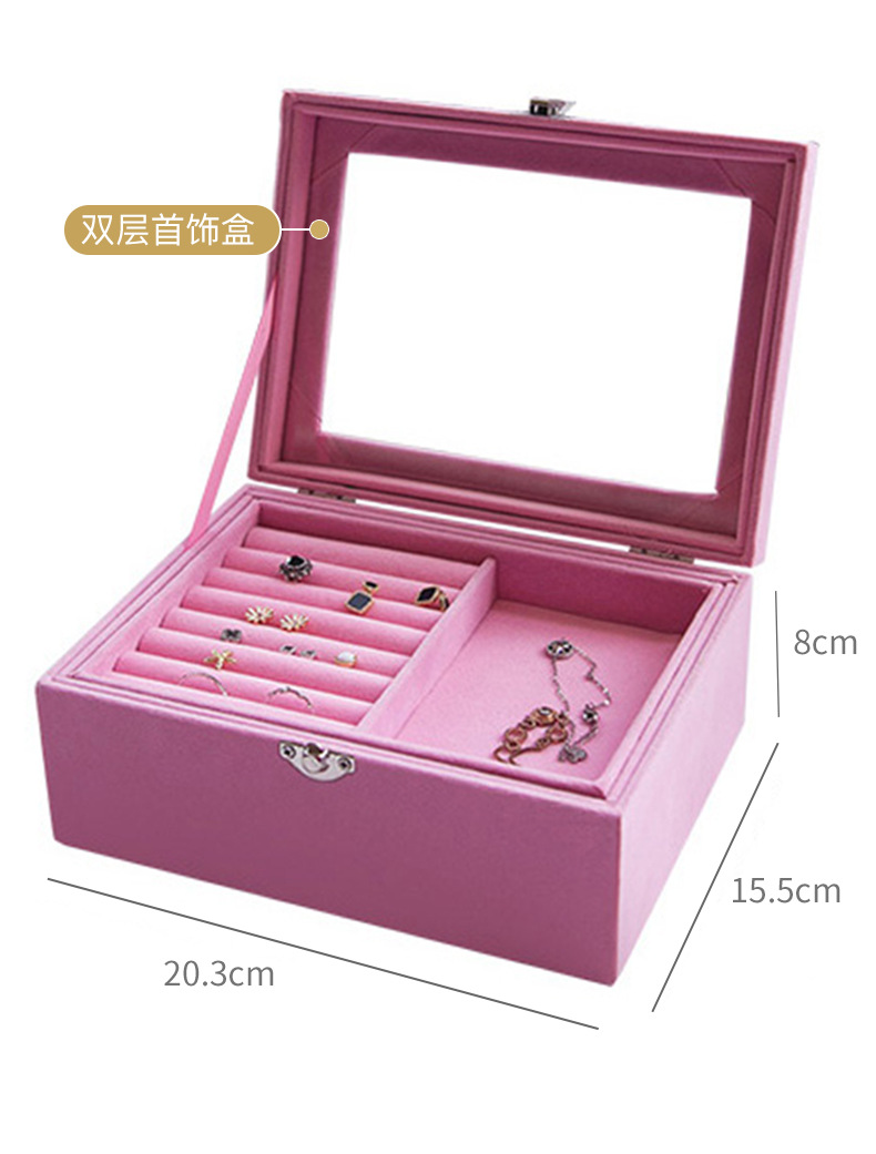 Jinqi 9-grid flocking jewelry storage, transparent cover, jewelry display tray, necklace, stud earrings, ring accessories, wooden box pic 14