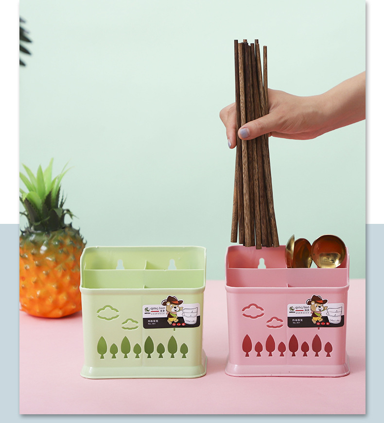 Supply of cartoon four-grid 筷笼 chopstick holder plastic thickened Nordic multi-functional chopstick cage for home and commercial use pic 5