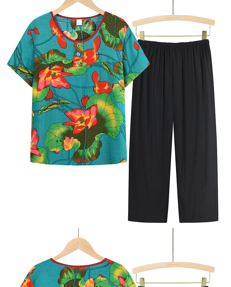 Two-piece summer suit for middle-aged and elderly women, summer set for mothers, new short-sleeved T-shirt top for 50-60 years old pic 6