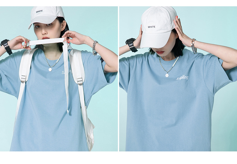 韩路日系男装 潮牌字母印花T恤男宽松百搭基础款纯棉情侣装短袖详情17