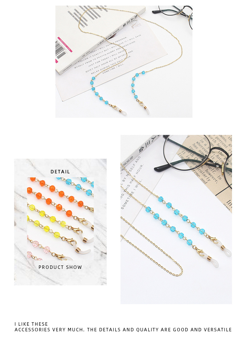 Summer glasses with lanyards, high-end look, beaded anti-slip metal glasses chains, mask chains, sunglasses chains, accessories for women pic 2