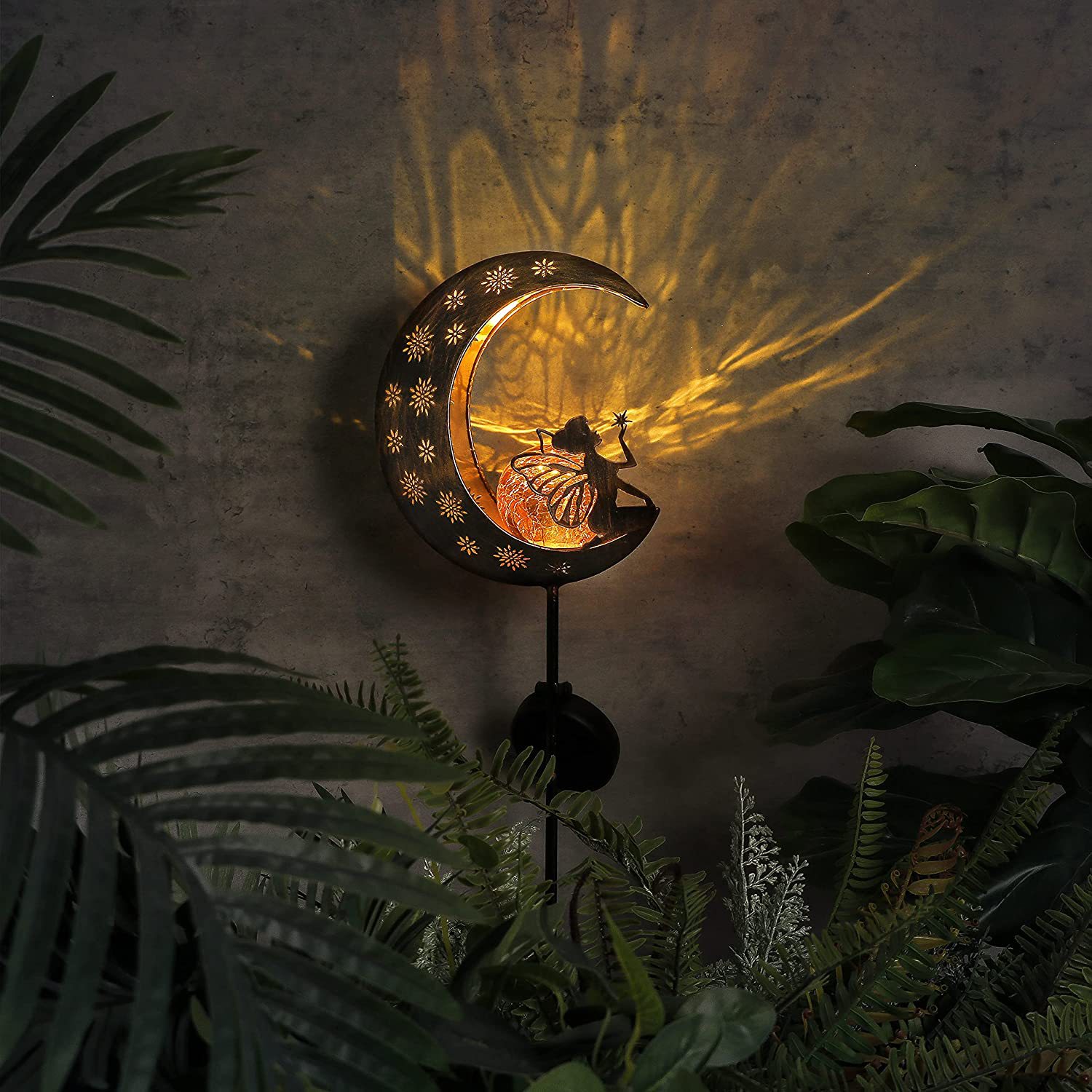 Moon and Fairy Garden solar column lamp outdoor, Angel cracked glass globe garden decoration suitable pic 6