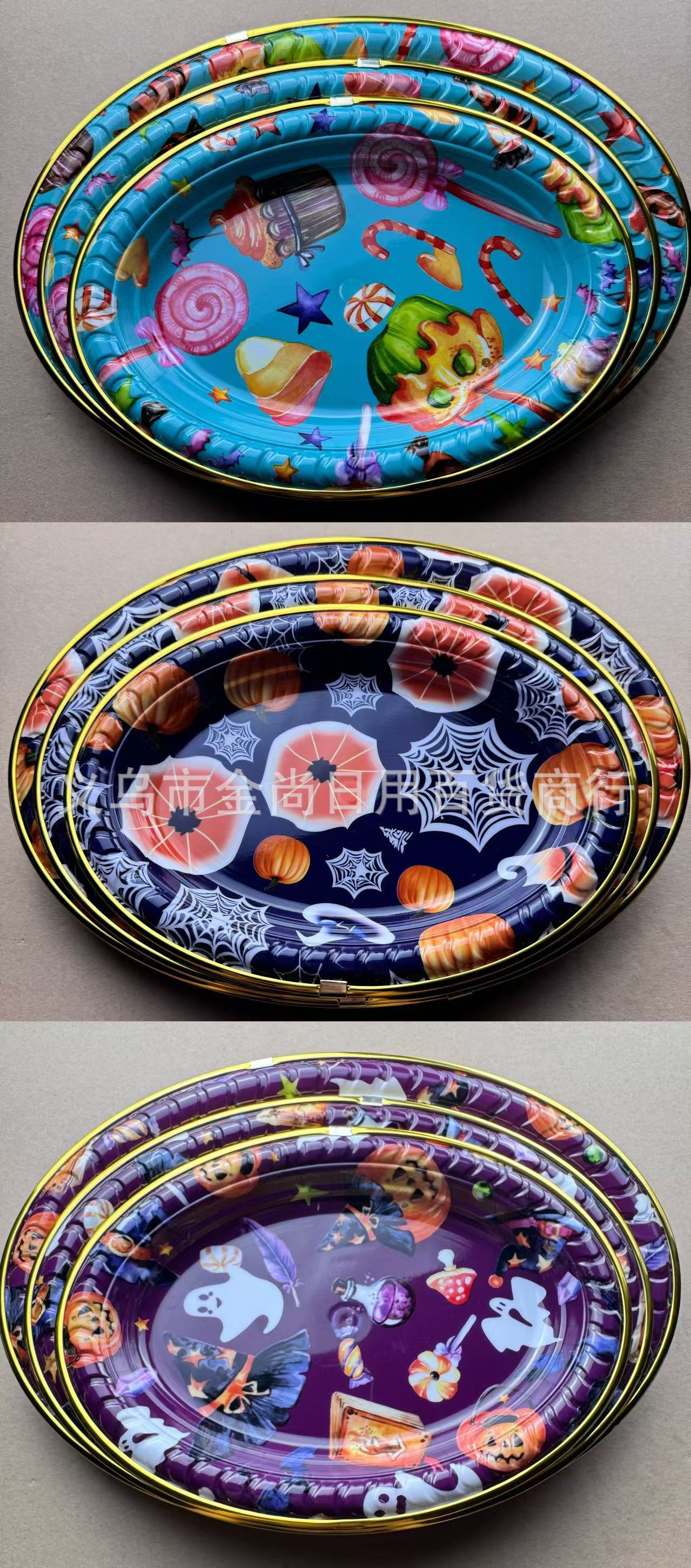 Factory direct sales of new oval-shaped fruit platter with gold edge, butterfly Love Flower, flowing gold marble pattern flower paper fruit platter pic 1