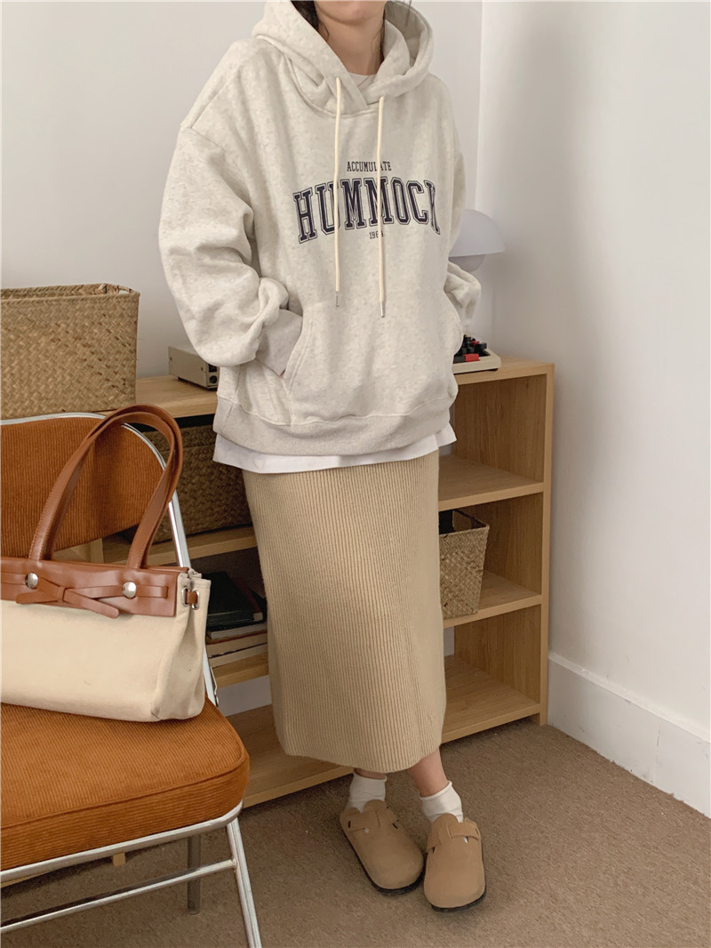 Letter-printed pullover with fleece hooded sweatshirt for women 2023 autumn/Winter new style Korean loose and versatile long-sleeved top pic 6