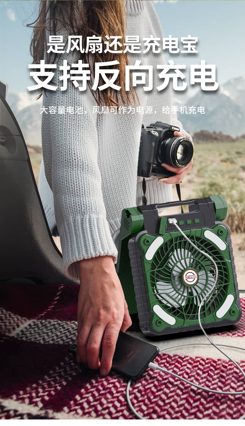 睿燊 品牌跨境私模露营太阳能充电小风扇USB可折叠跑马灯户外桌面史迪仔款详情10