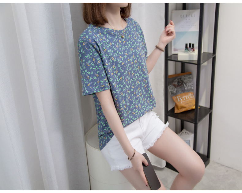 宽松短袖t恤女夏胖妹妹衣服女装韩版小清新大码印花圆领体恤上衣详情1