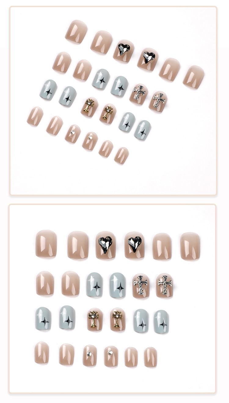 Wearable nail Sweet Cool Kroxin Nail Art Ice Transparent Gray Heart Black and White Starlight Wearable Nail Short style wholesale nail clips pic 5