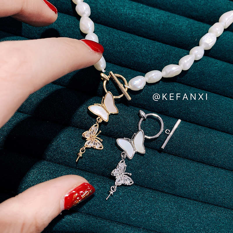 Copper-plated real gold diy accessories, real shell ot buckle, seawater shell sweater chain, freshwater pearl necklace, butterfly buckle, new style pic 3