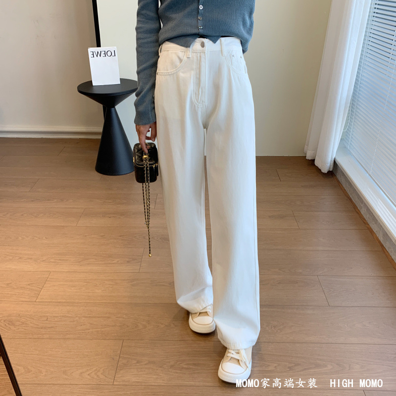 软糯！太舒服了简约百搭高腰显瘦白色牛仔裤女天丝长裤直筒裤详情8