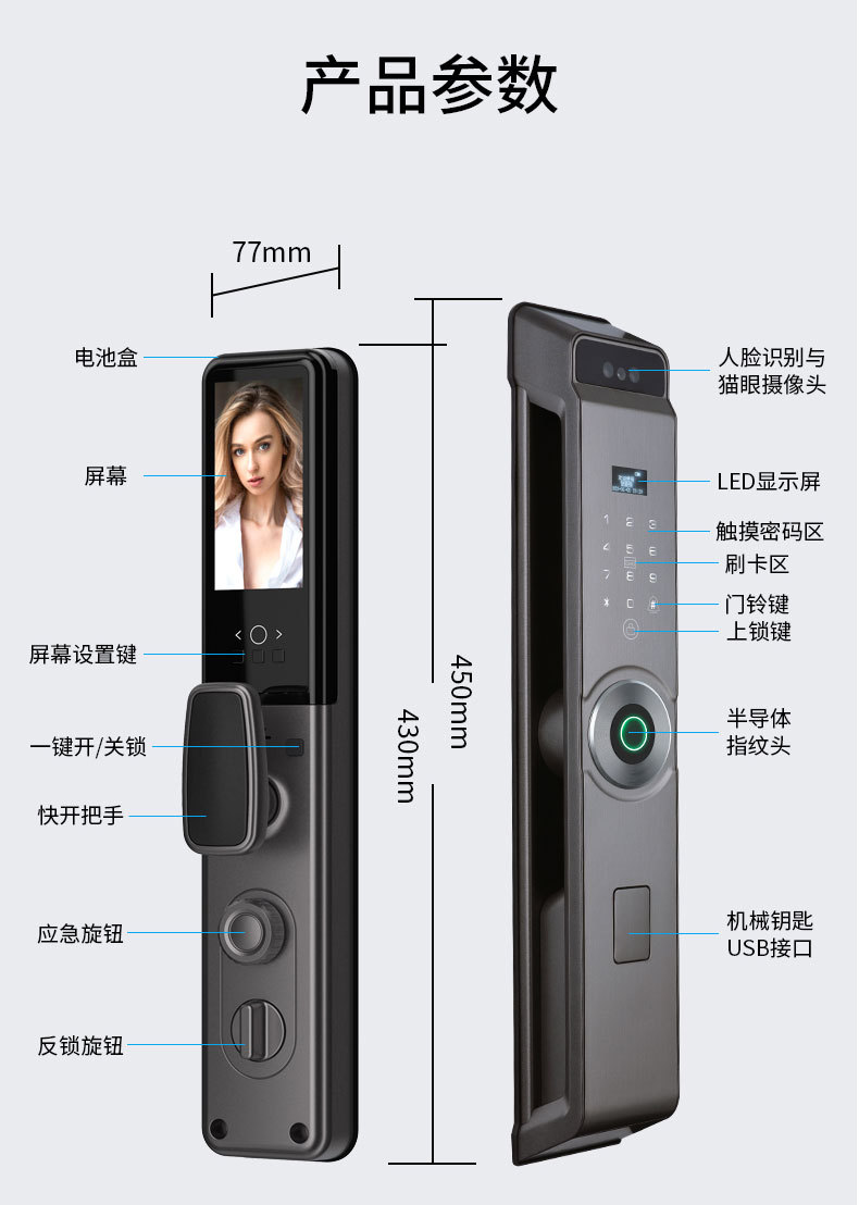 Graffiti wifi, face recognition, fingerprint, password, card swiping, video intercom, fully automatic, Spanish, Russian, Arabic, Portuguese, English, smart lock pic 11