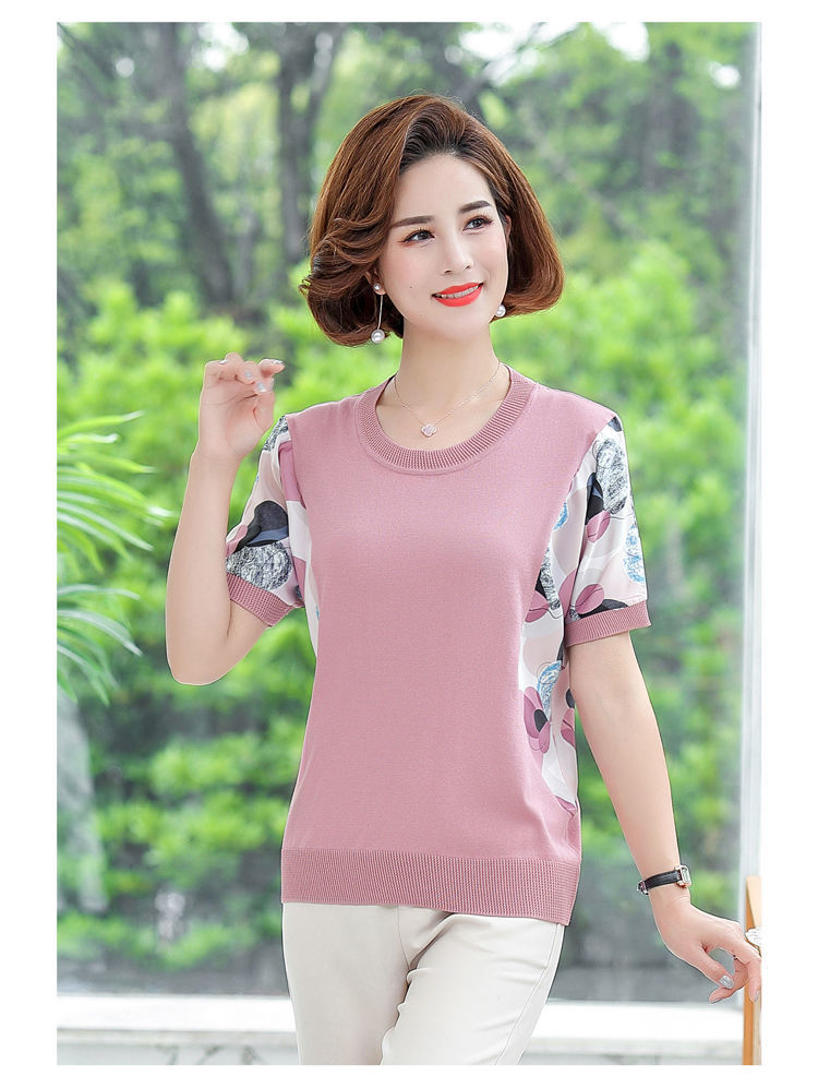 新款含棉妈妈夏装短袖T恤小衫中年女士t恤衫中老年女装宽松上衣女详情12