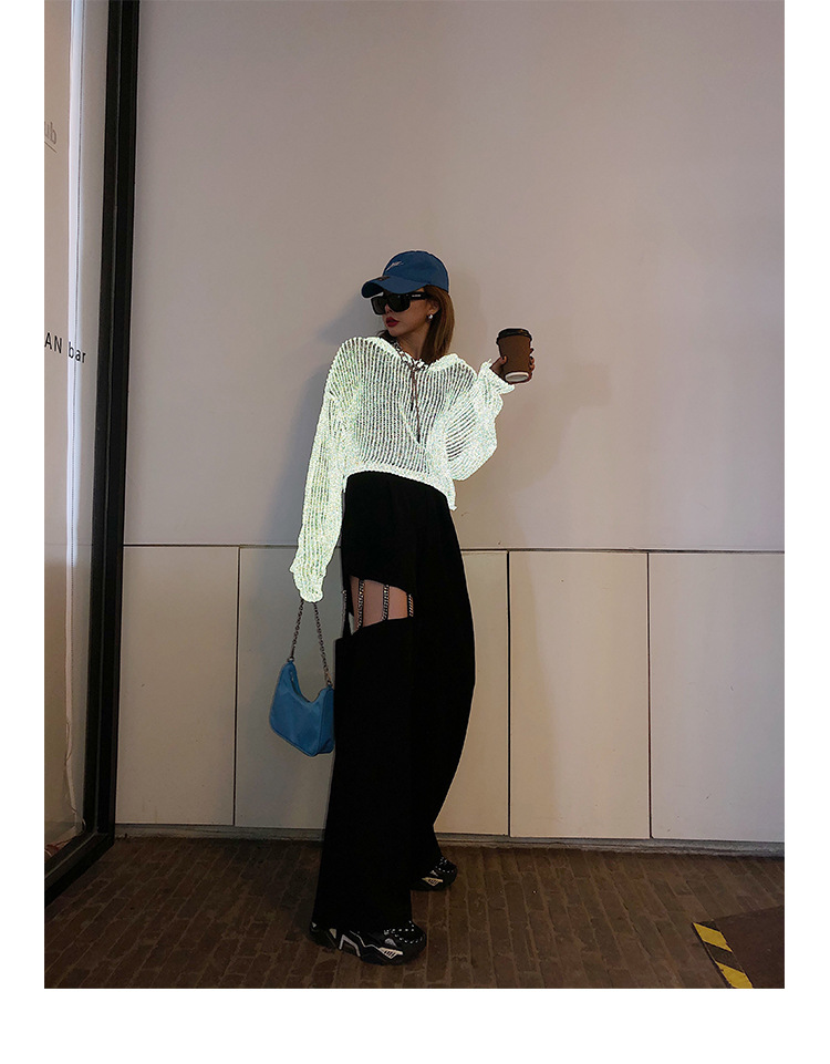 李婉君宽松连帽镂空针织衫女2020夏季薄款星辰反光蹦迪上衣长袖衫详情43