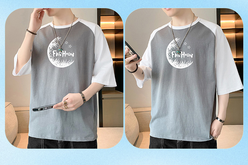 2023年新款棉短袖t恤男夏季潮流宽松服潮牌港风学生五分袖圆领T恤详情12