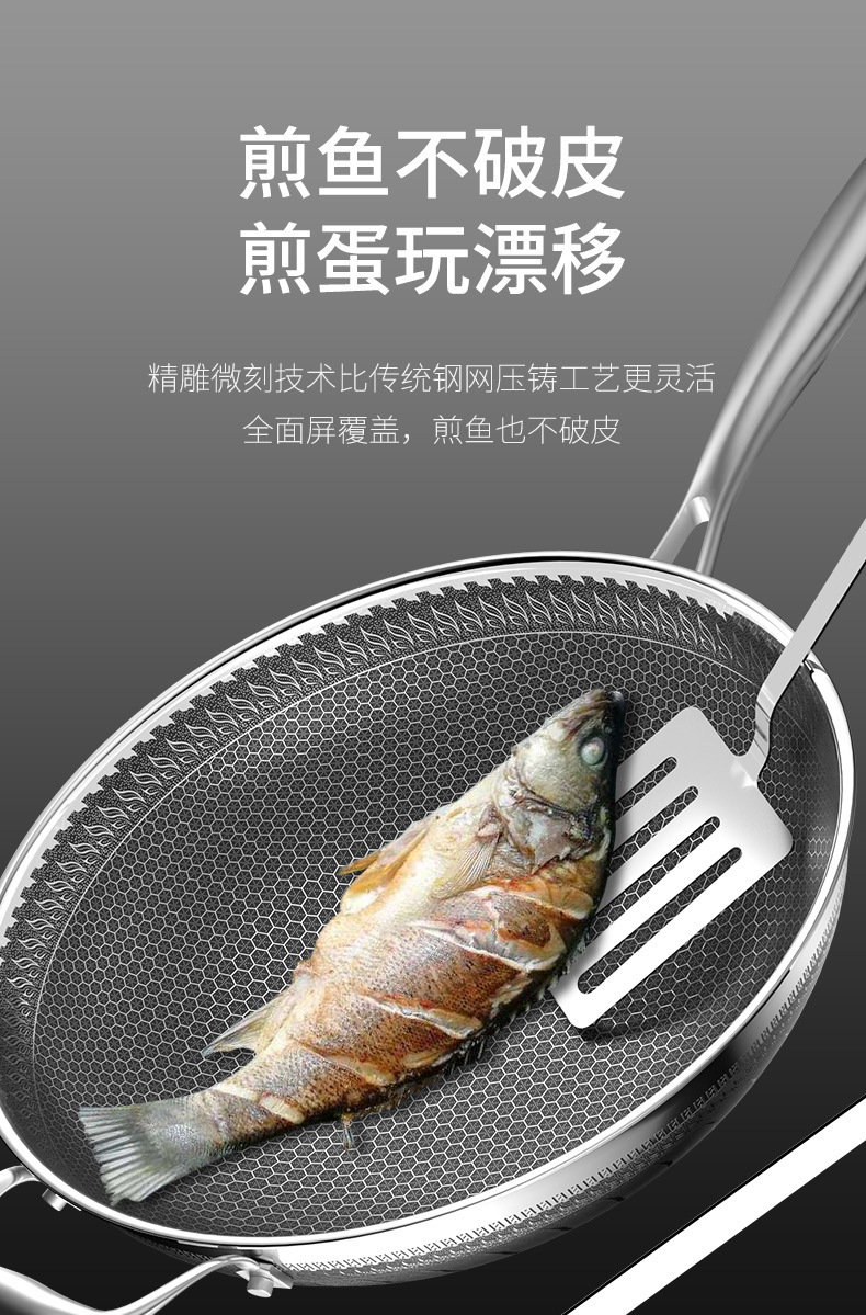 Factory direct supply 304 stainless steel wok, double-sided full-screen honeycomb non-stick wok, cooking wok gift pic 10