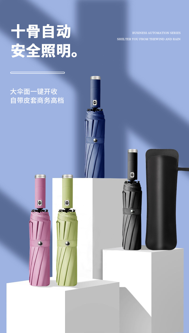 Wholesale in large quantities of cross-border fully automatic umbrellas with logo printing, black rubber sun protection umbrellas, three-fold camping portable folding umbrellas pic 2