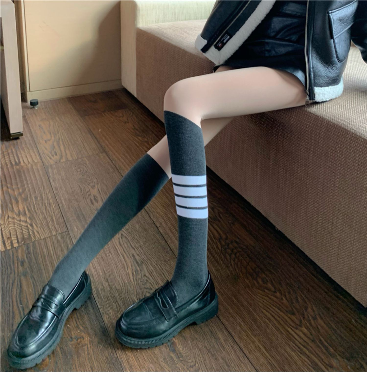 Spring and autumn base stockings patchwork style faux mid-calf thickened and fleece stockings are a fashionable and light-sensitive leg accessory pic 6