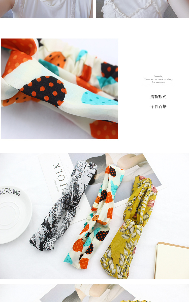 Wholesale of cross-shaped hair bands, Korean fresh and simple elastic facial cleansing hair ties, narrow-edge floral fabric hair bands pic 7