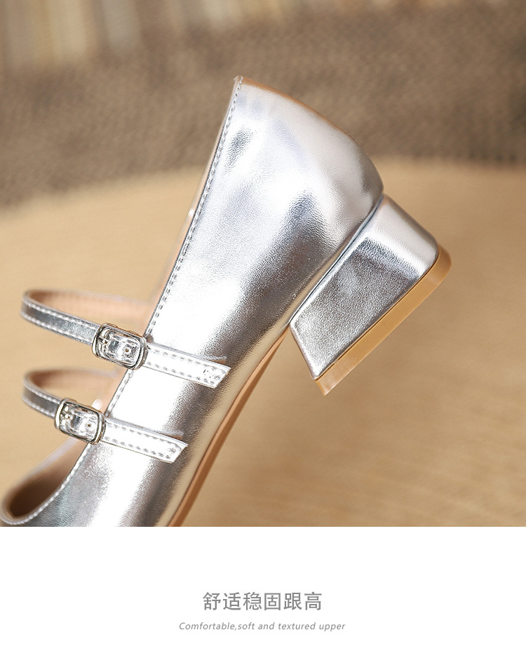 The new 2024 Spring/autumn collection of Mary Jane shoes, featuring a stylish square-toed one-shoulder style, is made of genuine leather with a shallow opening, thick mid-heel, and is a wedding shoe pic 17