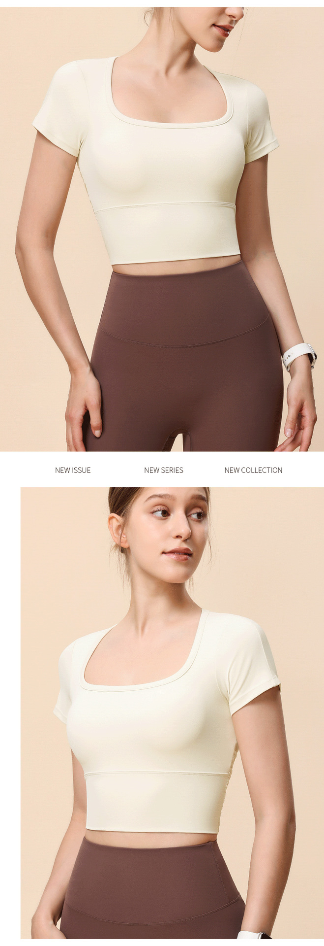 新款简约大圆领运动短袖紧身镂空美背跑步健身上衣吸湿排汗瑜伽女详情11