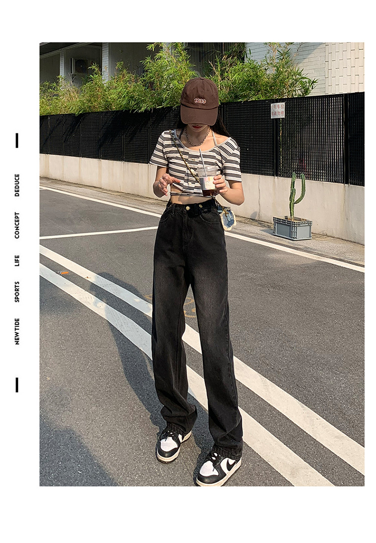 牛仔裤女2023新款春秋扣子潮ins垂感高腰小个子直筒宽松阔腿裤详情6