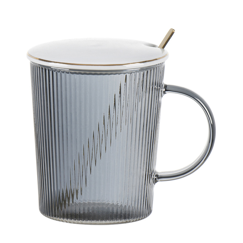 Creative summer high borosilicate glass cup, popular coffee cup, transparent vertical pattern afternoon tea cup set, tea brewing cup wholesale August ceramic pic 20