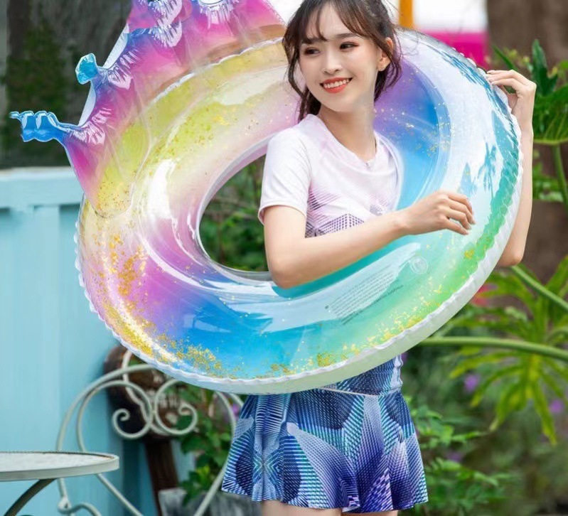 Inflatable rainbow sequined swimming rings, cross-border water products, crown sequined swimming rings pic 2