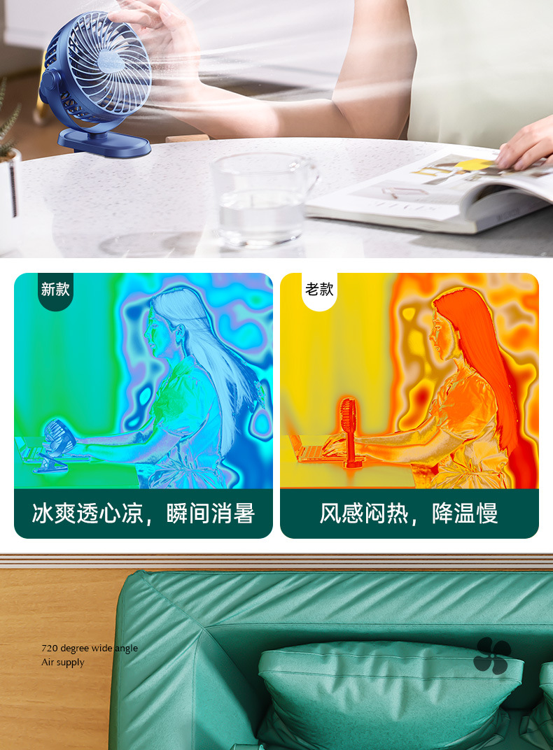 K6新款夹子风扇迷你静音便携式宿舍婴儿车USB双电长续航桌面风扇详情18