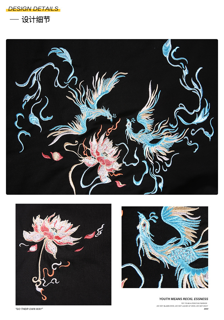 国潮中国风短袖t恤男 夏季宽松大码青年凤凰图案刺绣潮牌纯棉半袖 pic 3