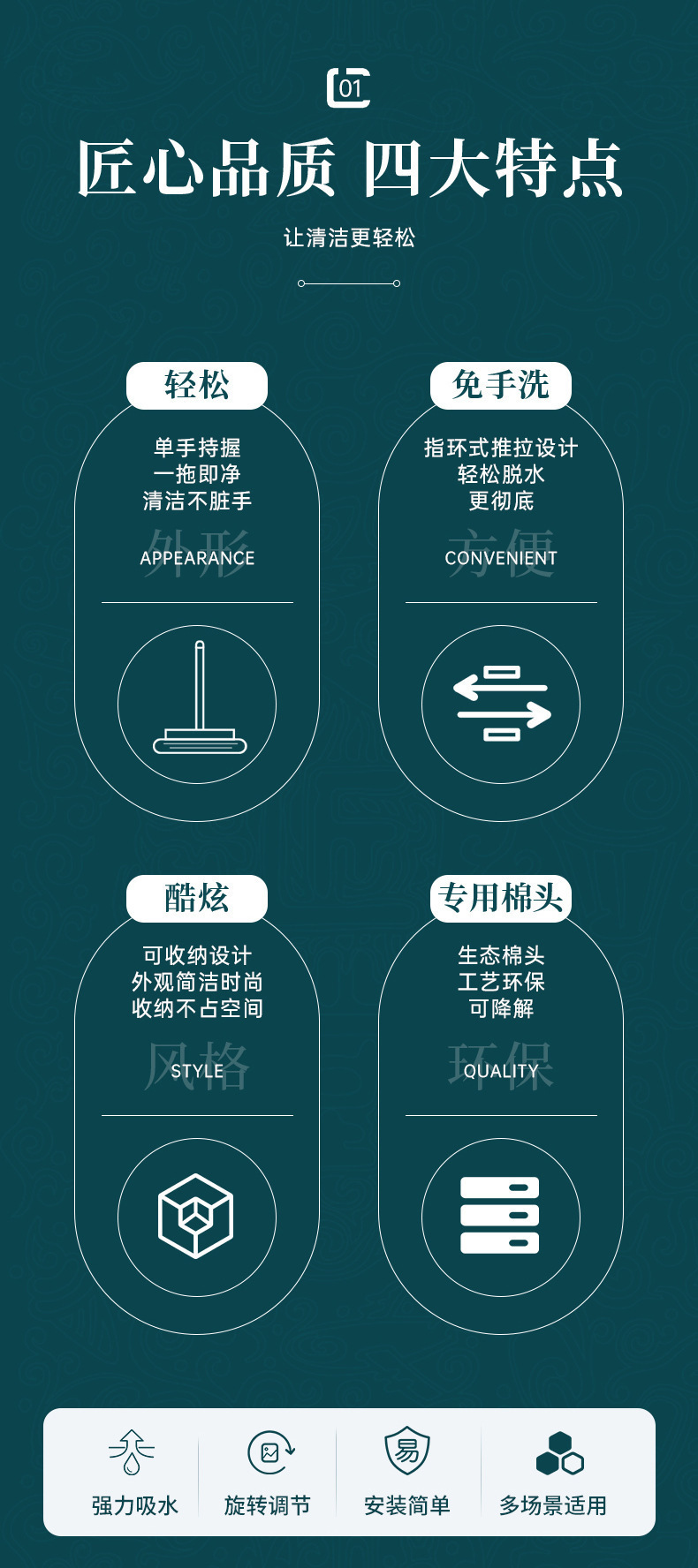 多功能桌面懒人迷你小拖把手持免手洗海绵吸水卫生间厕所厨房家务详情1
