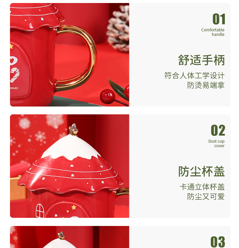 Wholesale of creative Christmas tree mugs, student Korean version cute ceramic Christmas water cups with LIDS pic 13