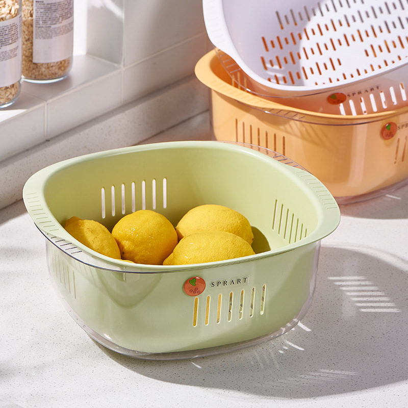 Double-layer draining basket, plastic vegetable washing basket, multi-functional kitchen and living room fruit and vegetable basket pic 6