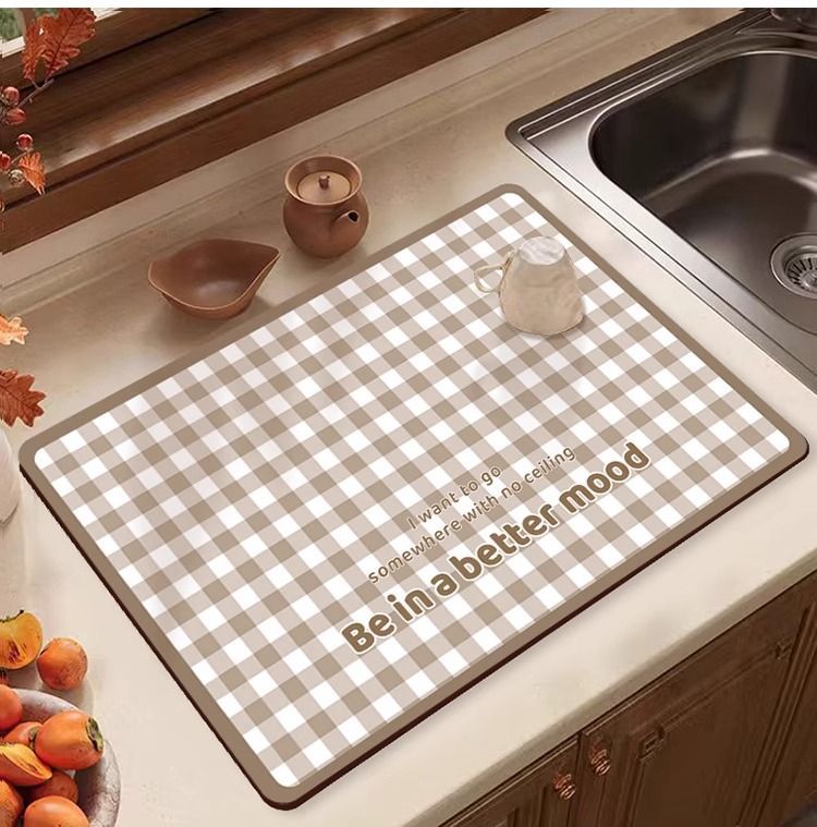 硅藻泥厨房沥水垫清新格子吧台吸水吸油防滑垫桌面速干耐高温餐垫详情10
