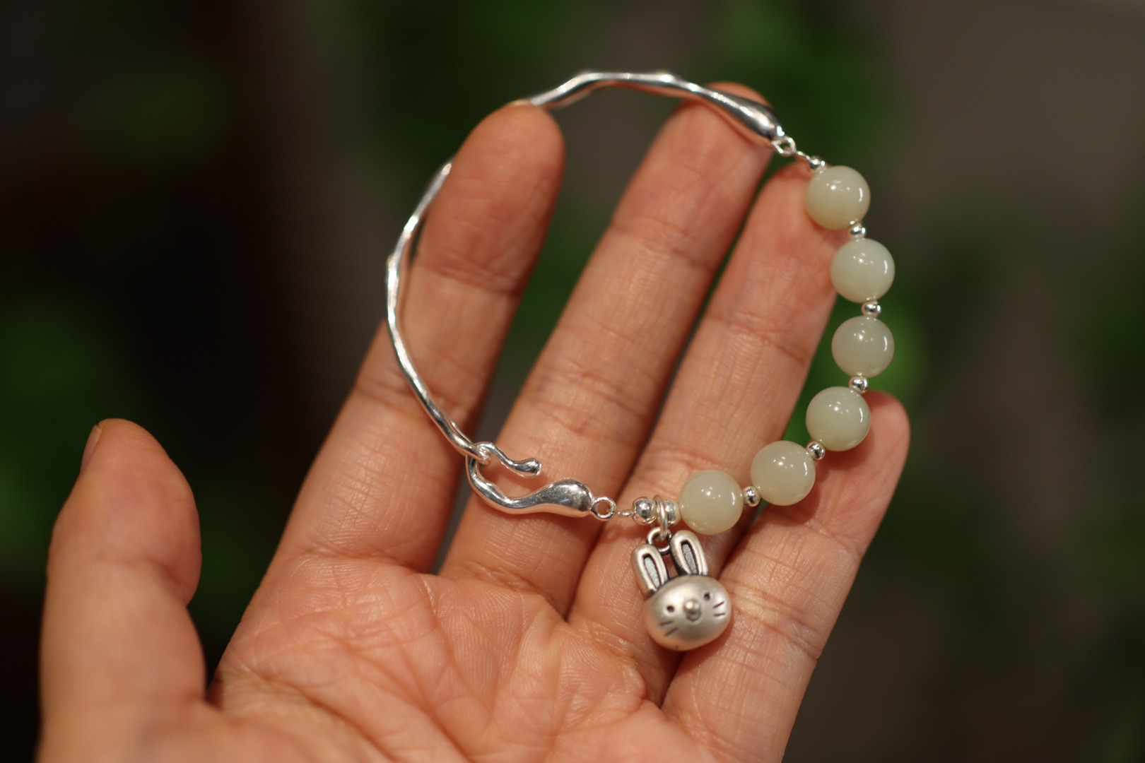 Natural Hetian jade bracelet S925, pure silver solid half bracelet, half bracelet, freshwater pearl bracelet, cold style girl pic 14