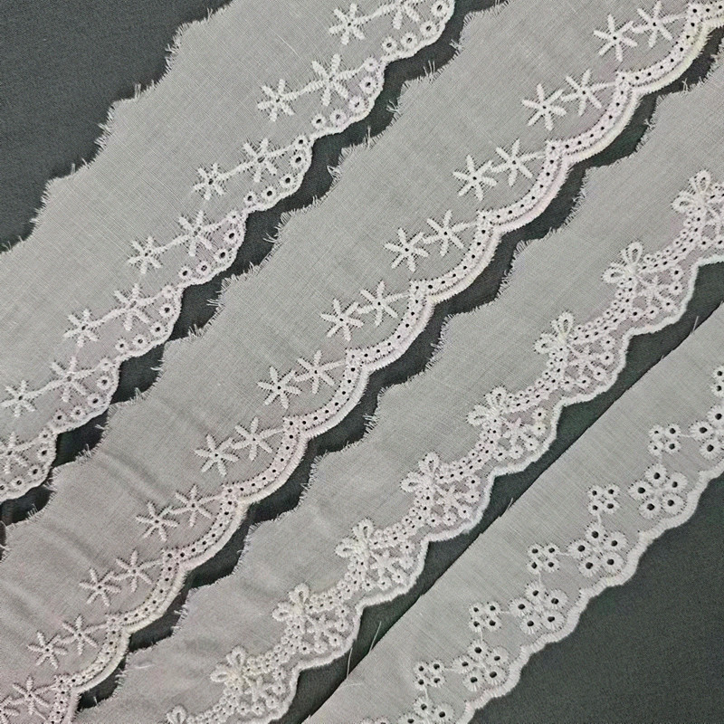 Wholesale of cotton embroidered lace, hollowed-out lace, embroidered skirt hem, clothing accessories, milk silk, perforated, barcode 2.5 pic 4