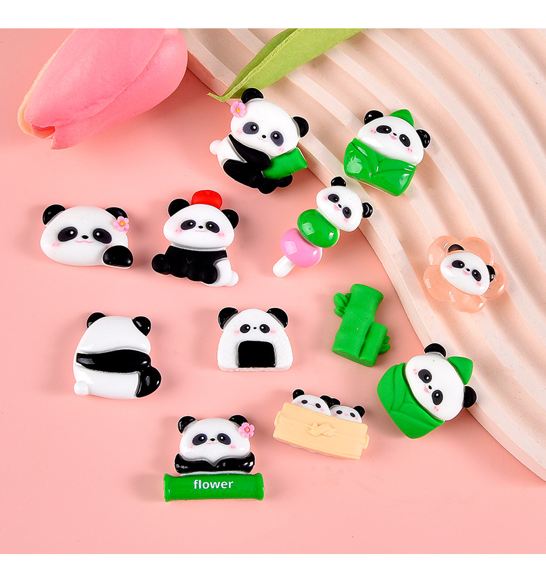 新款卡通可爱熊猫树脂配件 手工diy材料包手机壳冰箱贴头绳发饰贴详情9