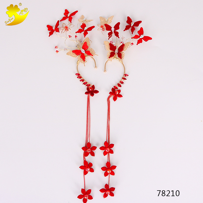 Butterfly fairy ear pendants, princess long tassel earrings, wedding toasting headwear and earrings for brides in Japan and South Korea pic 5