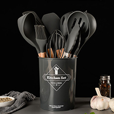 新款硅胶木柄厨具12件套装烹饪煎铲勺密更汤勺刮刀油刷粉抓打蛋器详情4