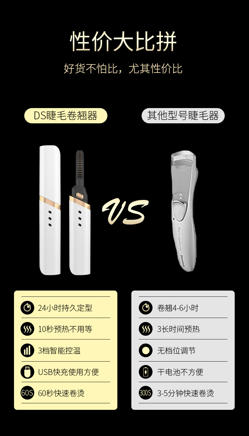 烫睫毛器充电式电热美妆工具定型眼睫毛夹电动睫毛卷翘器厂家详情5