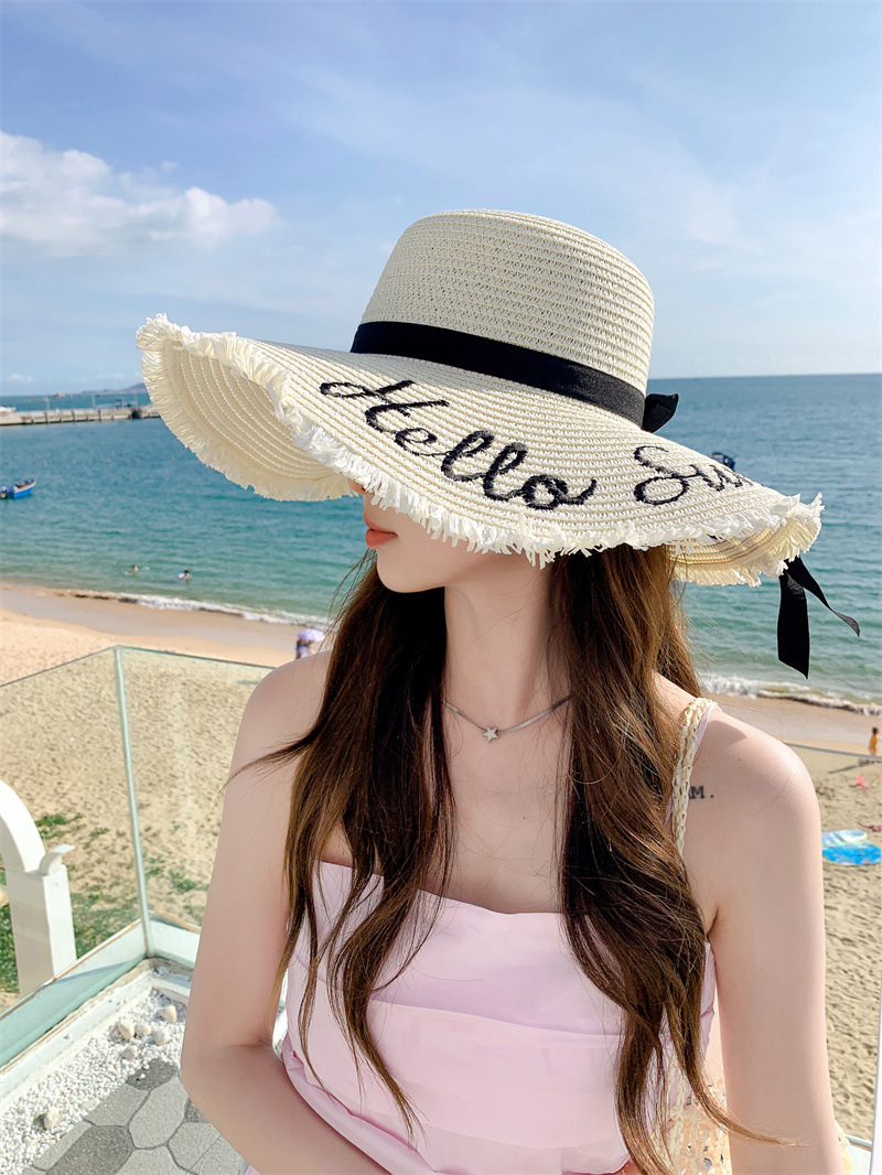 加大帽檐时尚遮阳帽子女士夏季休闲百搭字母防晒太阳帽韩版潮盆帽详情3