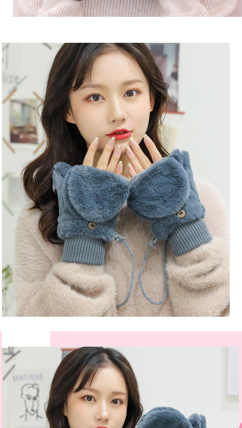 The Korean version of the winter flip-top gloves for students, with added fleece and thickened warmth, and a neckband for cycling women, is a fashionable trend pic 9