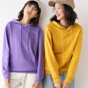 2023秋季全纯色棉质连帽卫衣女式帽衫女带兜学院长袖厂家一件代发详情23