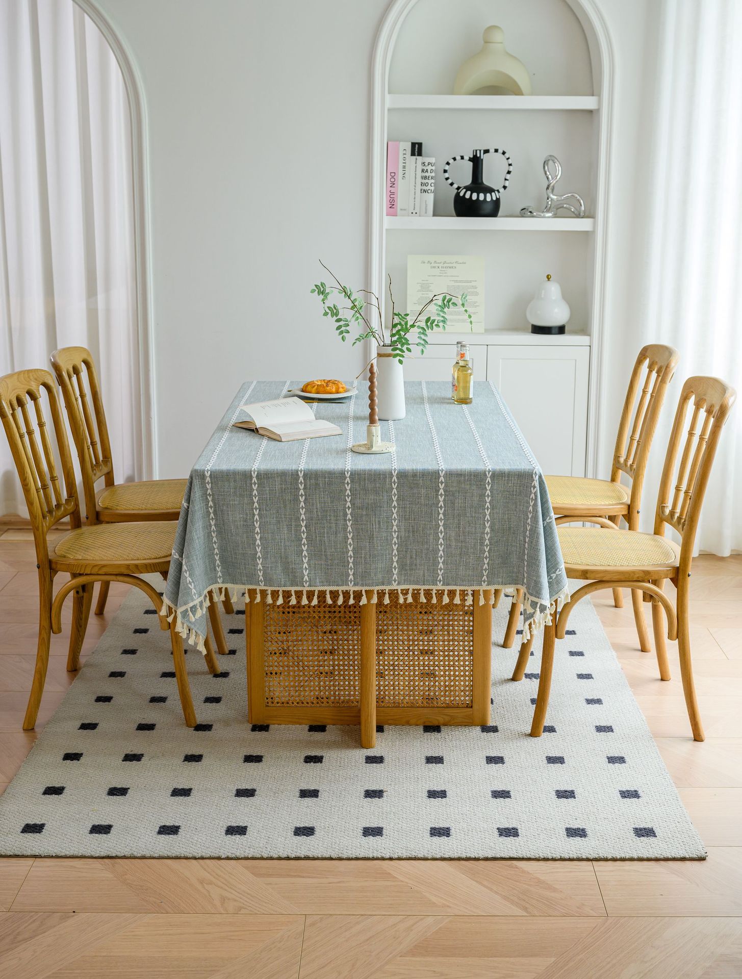 Cross-border three-dimensional embroidered striped tablecloth, popular black solid color, white cotton and linen tablecloth cover, fabric outdoor party pic 82