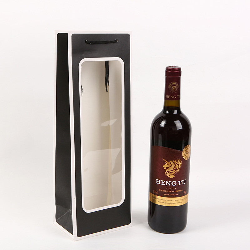 Wholesale of new white card single-color windowed wine bags, hand-held wine bags, kraft paper red wine packaging bags and gift bags pic 10