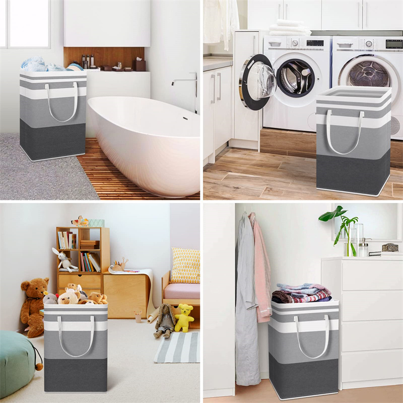 Foldable fabric laundry basket, dust-proof standing laundry basket, large PE coated waterproof storage bucket, laundry basket wholesale pic 5