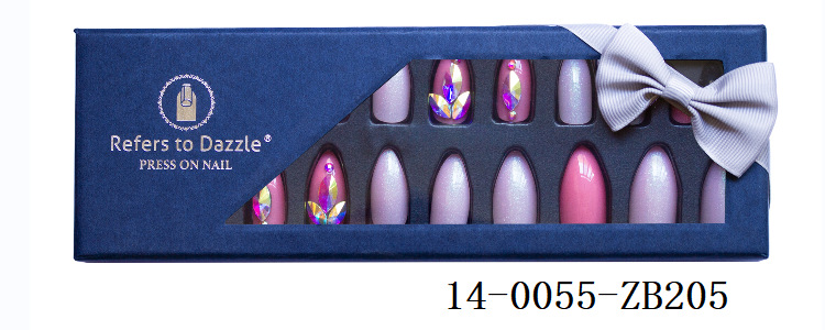 24-piece pointed-head bride wearing nail jewelry, false nail patches, scallion powder with diamonds and adhesive back nail patches gift box toolkit pic 35