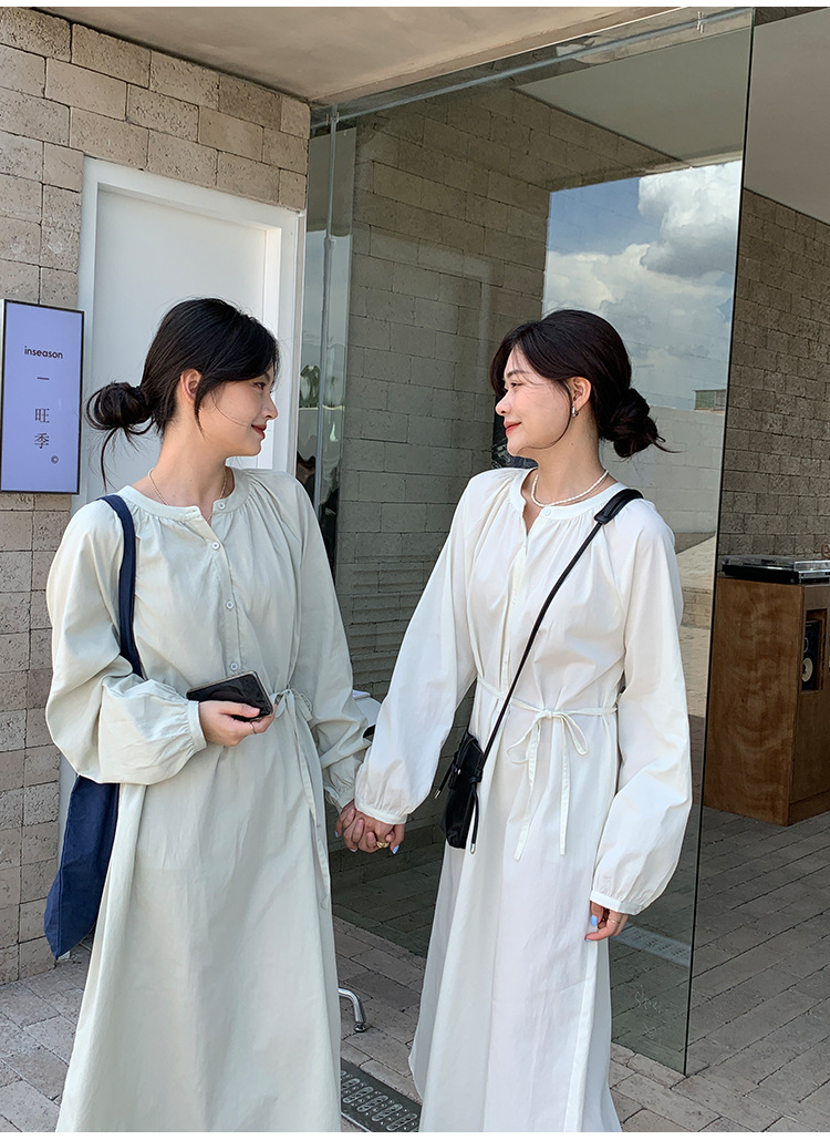 .2021秋季新款v领连衣裙小个子韩系高腰长袖气质百褶长裙子女8105详情19