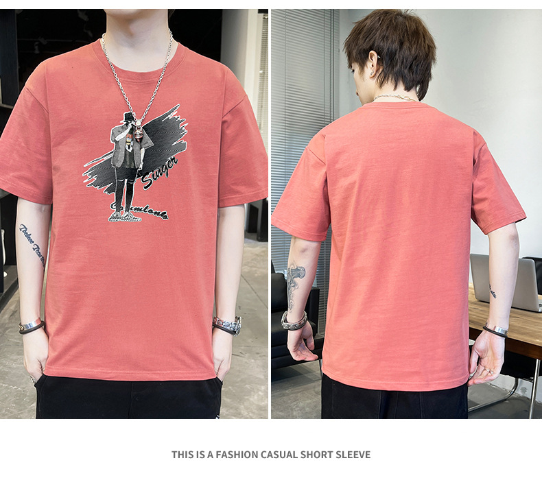 Short-sleeved T-shirt for men, 2022 Summer new Korean style trendy ins loose T-shirt, mid-sleeved cotton trendy brand, large size pic 55